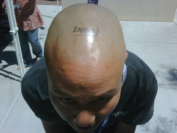 photograph of Zappos CEO at annual head shaving competition, image via: Tony Hseih's twitpic account