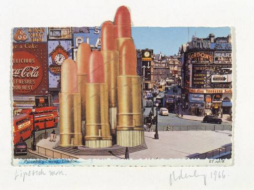 Claes Oldenberg's proposed lipstick monument in Piccadilly Circus, 1966